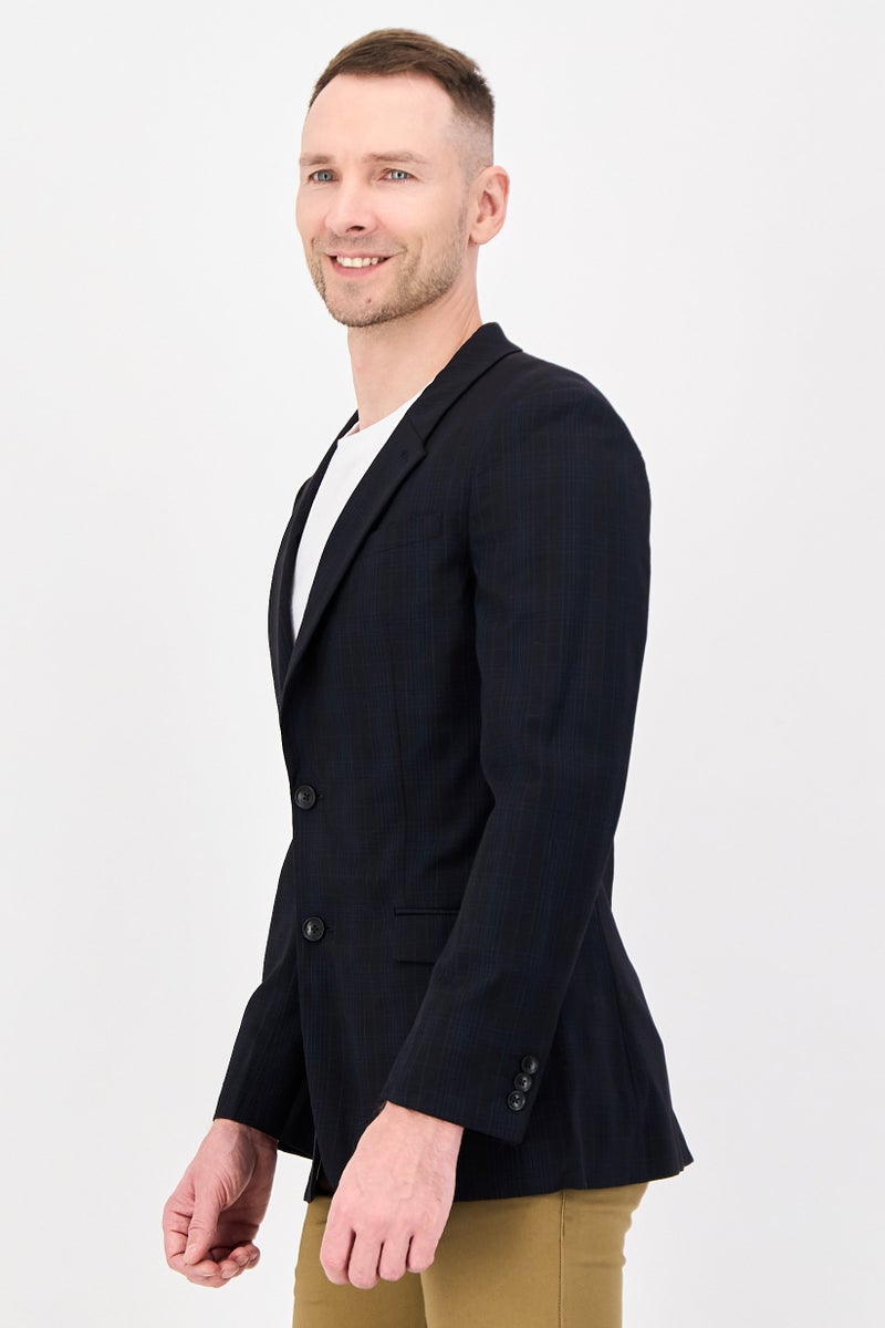 Selected Homme Men Regular Fit Checkered Casual Blazer Jacket, Dark Navy - Image 2